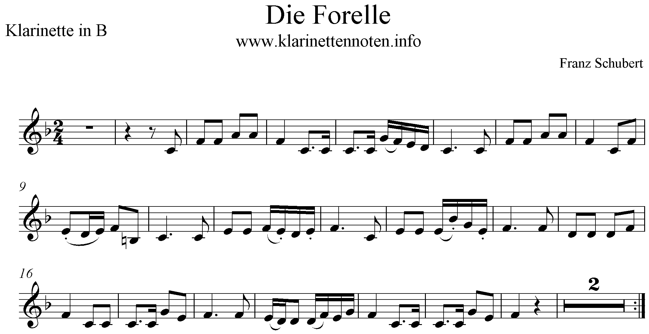 Die Forelle freesheet for Clarinet, Noten Klarinette
